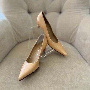NEW Auth PRADA Italy Genuine Leather Tan Low Heel Pointy Toe Pumps